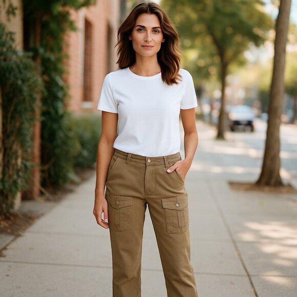 VNTG DKNY Jeans So-Low-Lita Beige Bootcut Cargo Corduroy Pants Size 6 Festival - Picture 1 of 10
